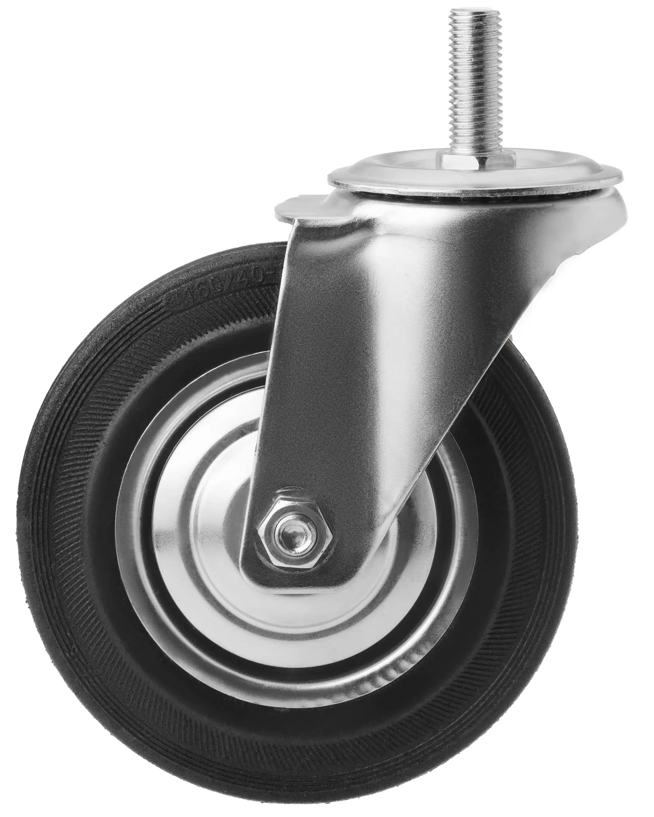 Промышленное колесо, диаметр 160мм, болтовое крепление, поворотная опора, черная резина, роликовый подшипник - SCt 63